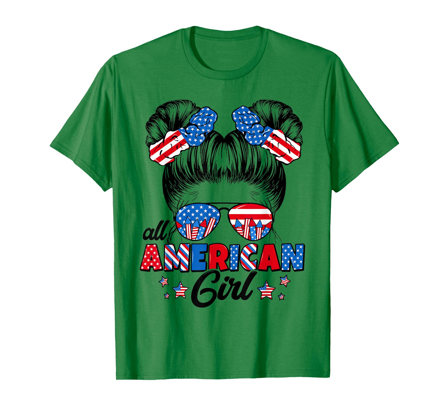 All American Funny Girl Messy Bun Patriotic 4th Of July T-Shirt