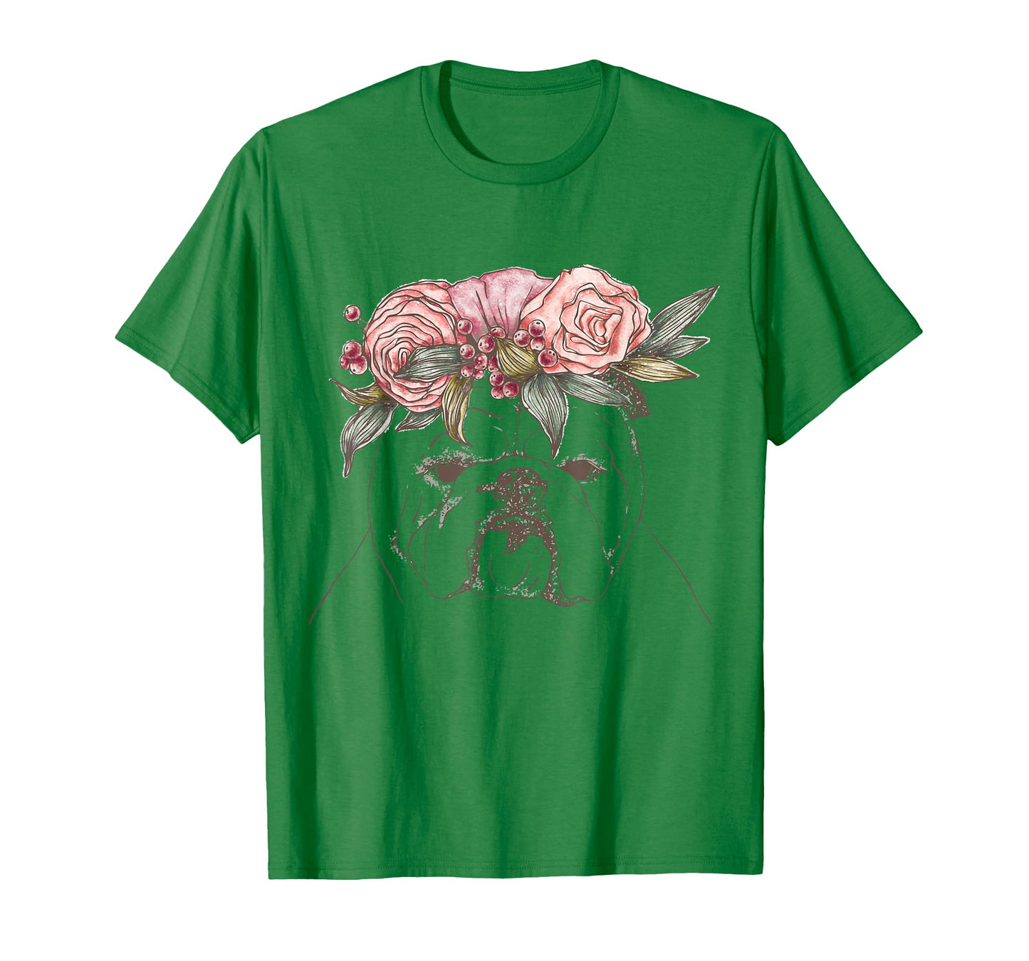 Outline with flowers English British Bulldog T-Shirt for Men Women Girls Kids