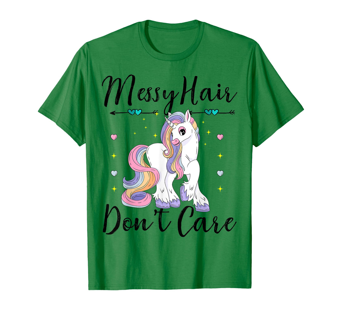 Messy Hair Don't Care Unicorn Lovers Messy Bun Hair Girls T-Shirt
