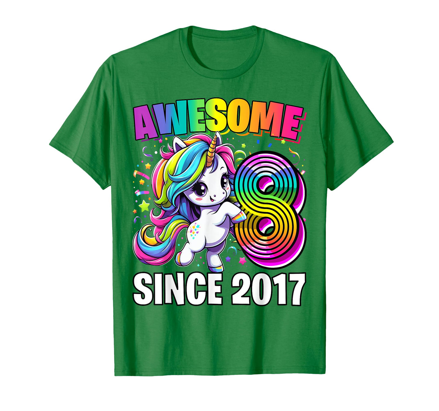 Unicorn 8th Birthday 8 Year Old Unicorn Party Girls Outfit T-Shirt