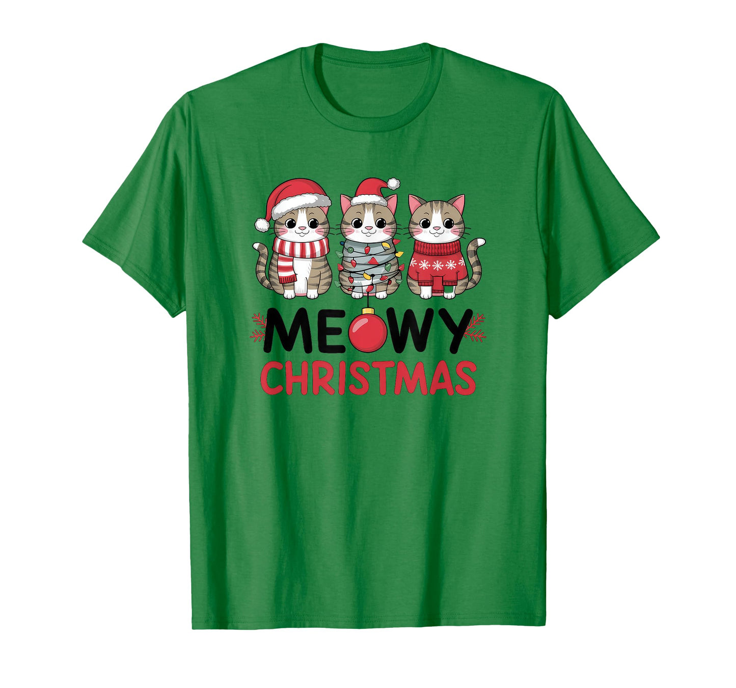 Meowy Christmas Cute Cat Merry Xmas Holiday Graphic Men Women Kids T-Shirt