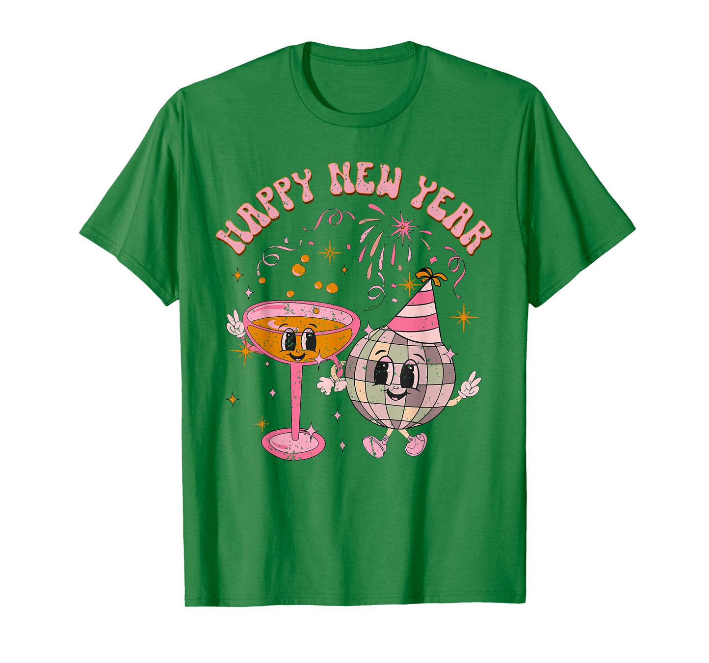 Happy New Year 2025 Disco Ball Wine Glass Cheers Drink Party T-Shirt