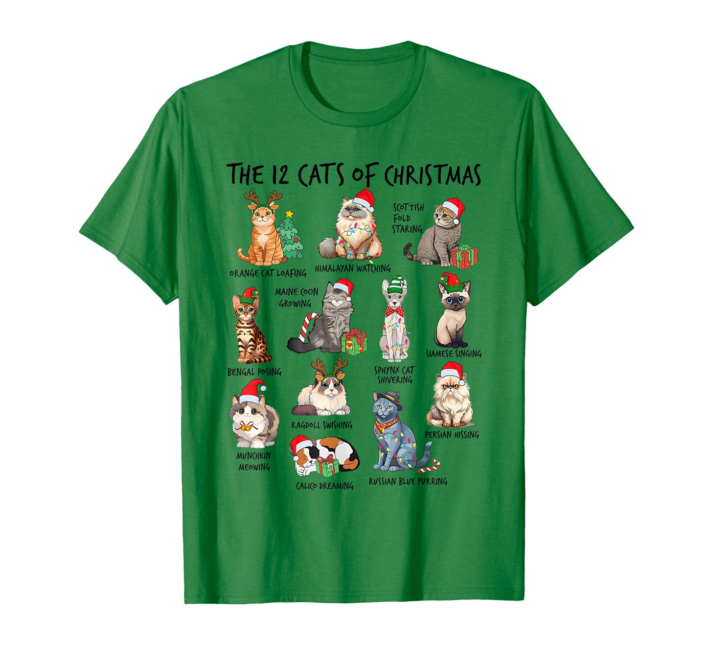 12 Cats of Christmas Funny Christmas Cat Lover Xmas Holiday Men Women Kids T-Shirt