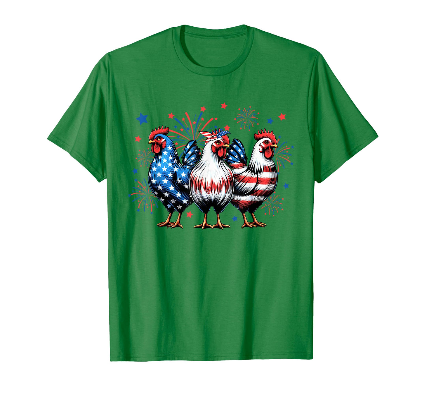 Red White Blue Chicken USA Flag Firework 4th Of July T-Shirt