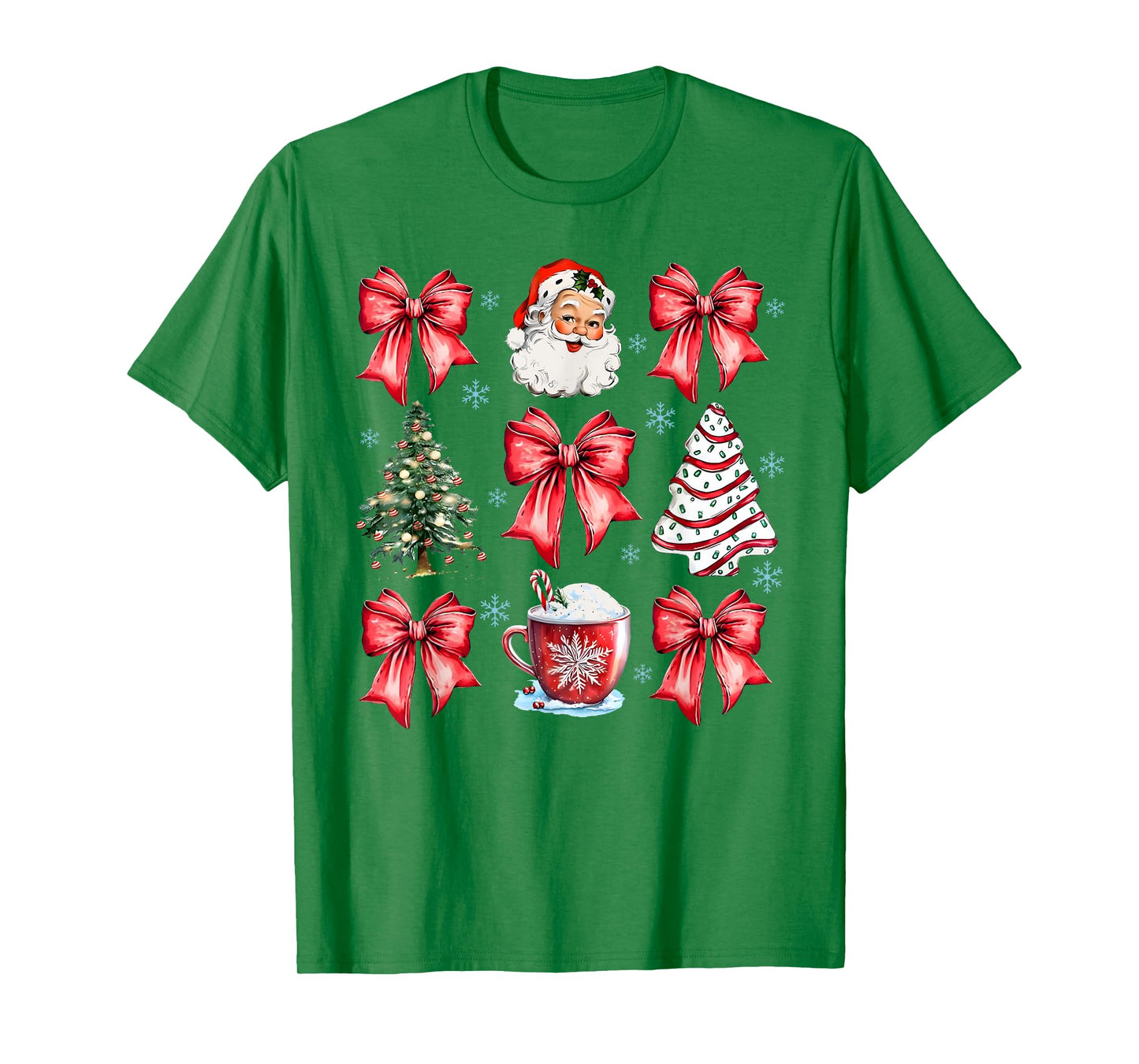 Retro Christmas Coquette Bow Santa Coffee Cake Holiday Women T-Shirt