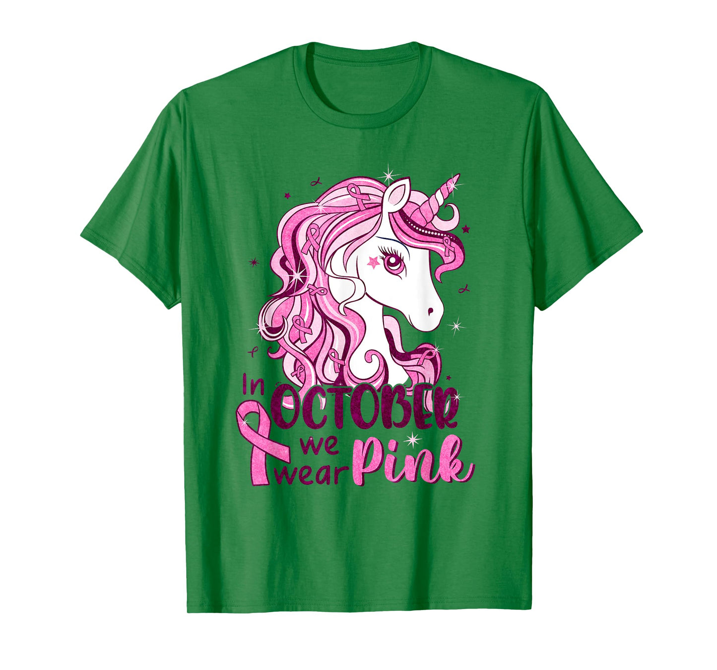 In October We Wear Pink Unicorn Breast Cancer Shirts Girls T-Shirt
