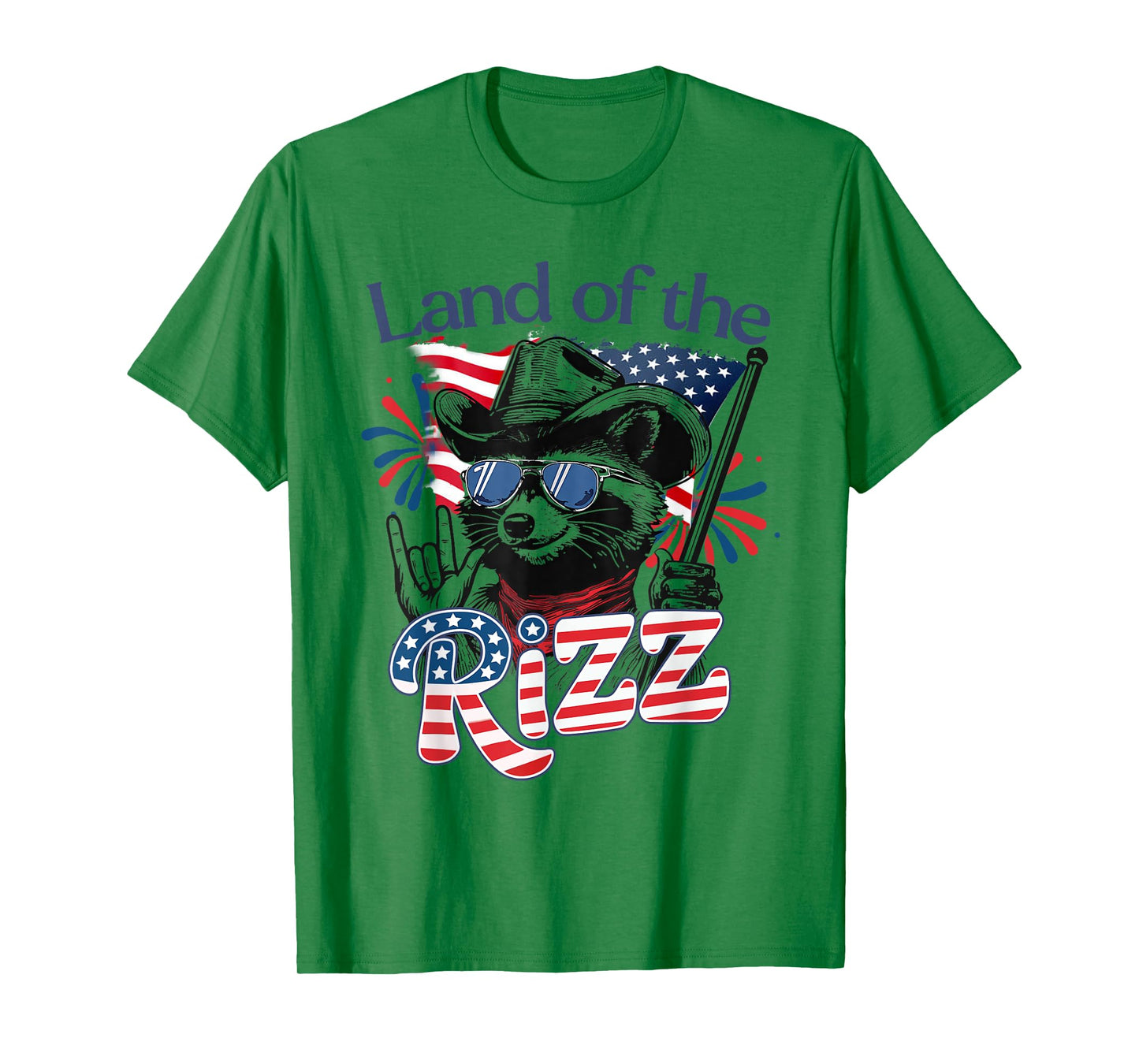 Land Of The Rizz Funny Patriotic Raccoon 4th July US Flag T-Shirt