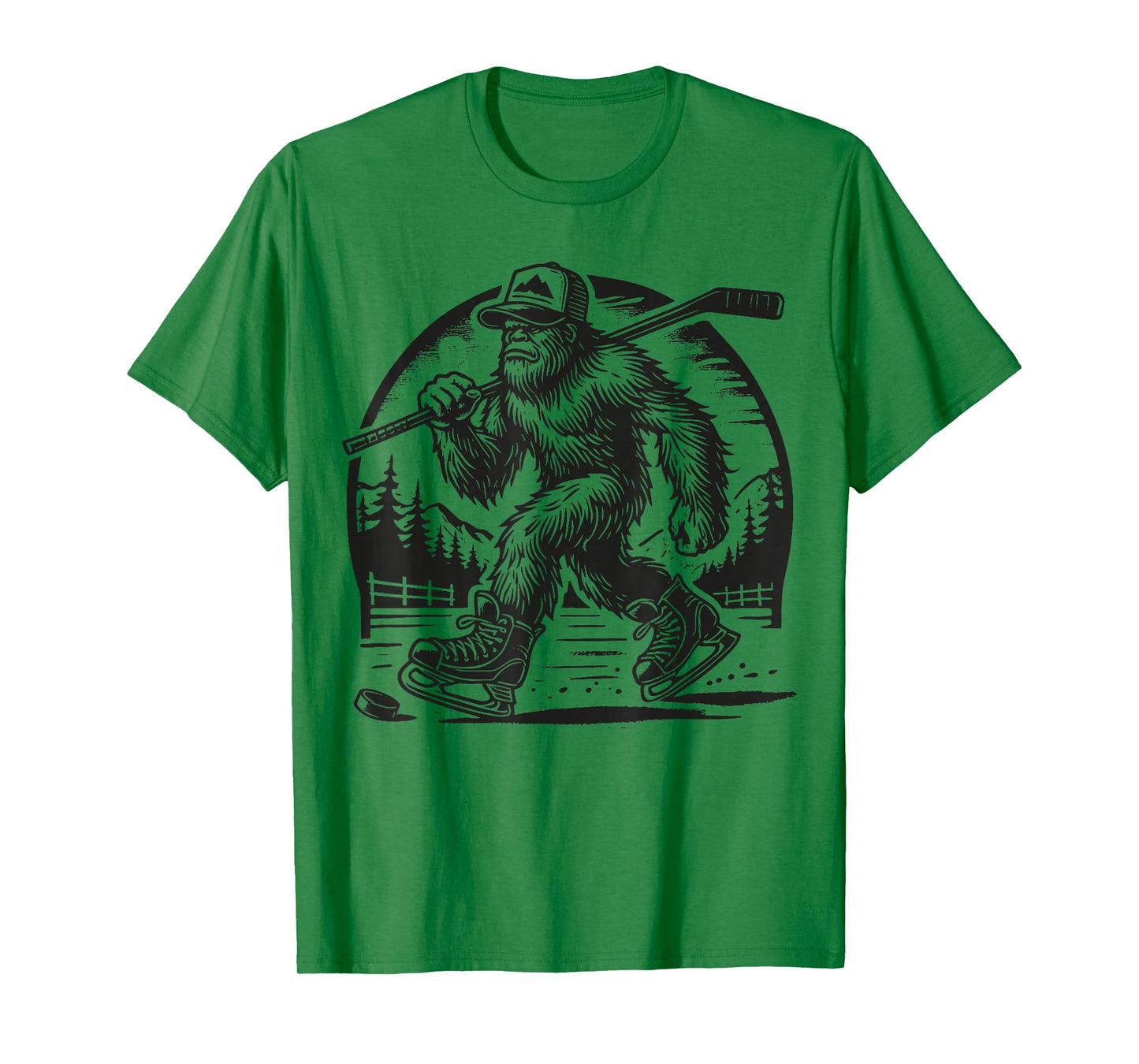 Retro Bigfoot Hockey Funny Sasquatch Bigfoot Playing Hockey T-Shirt