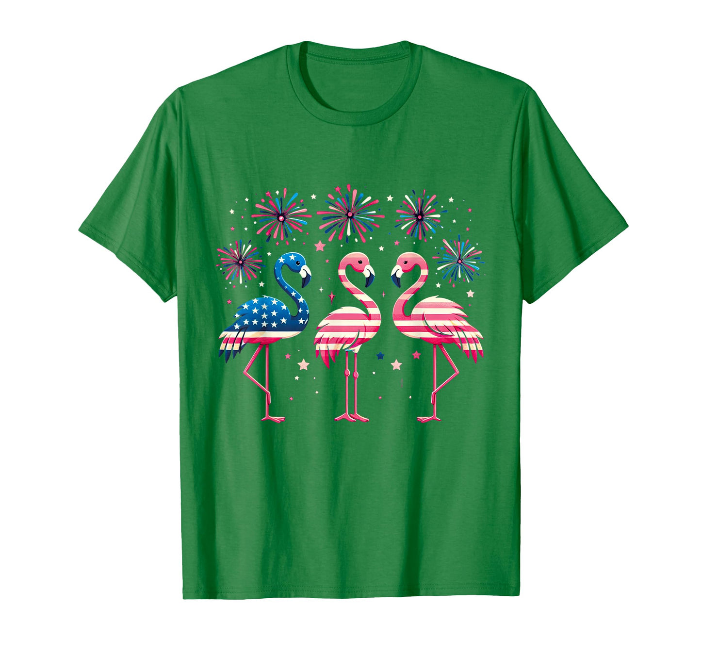 Patriotic Flamingo Firework Red And White Flamingo 4th July T-Shirt for Women Kids Men