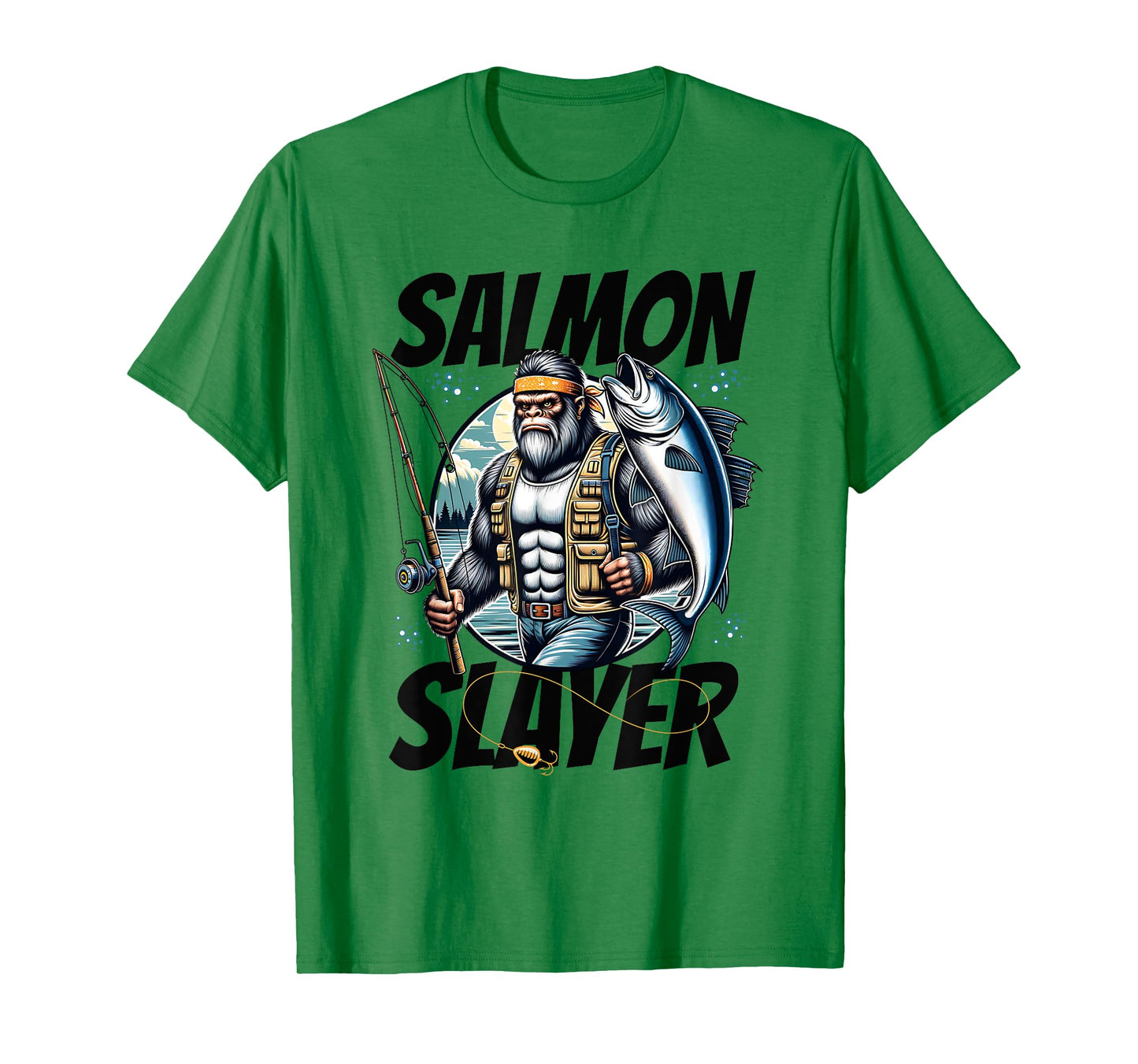 Salmon Slayer Funny Bigfoot Fishing Salmon Fish T-Shirt