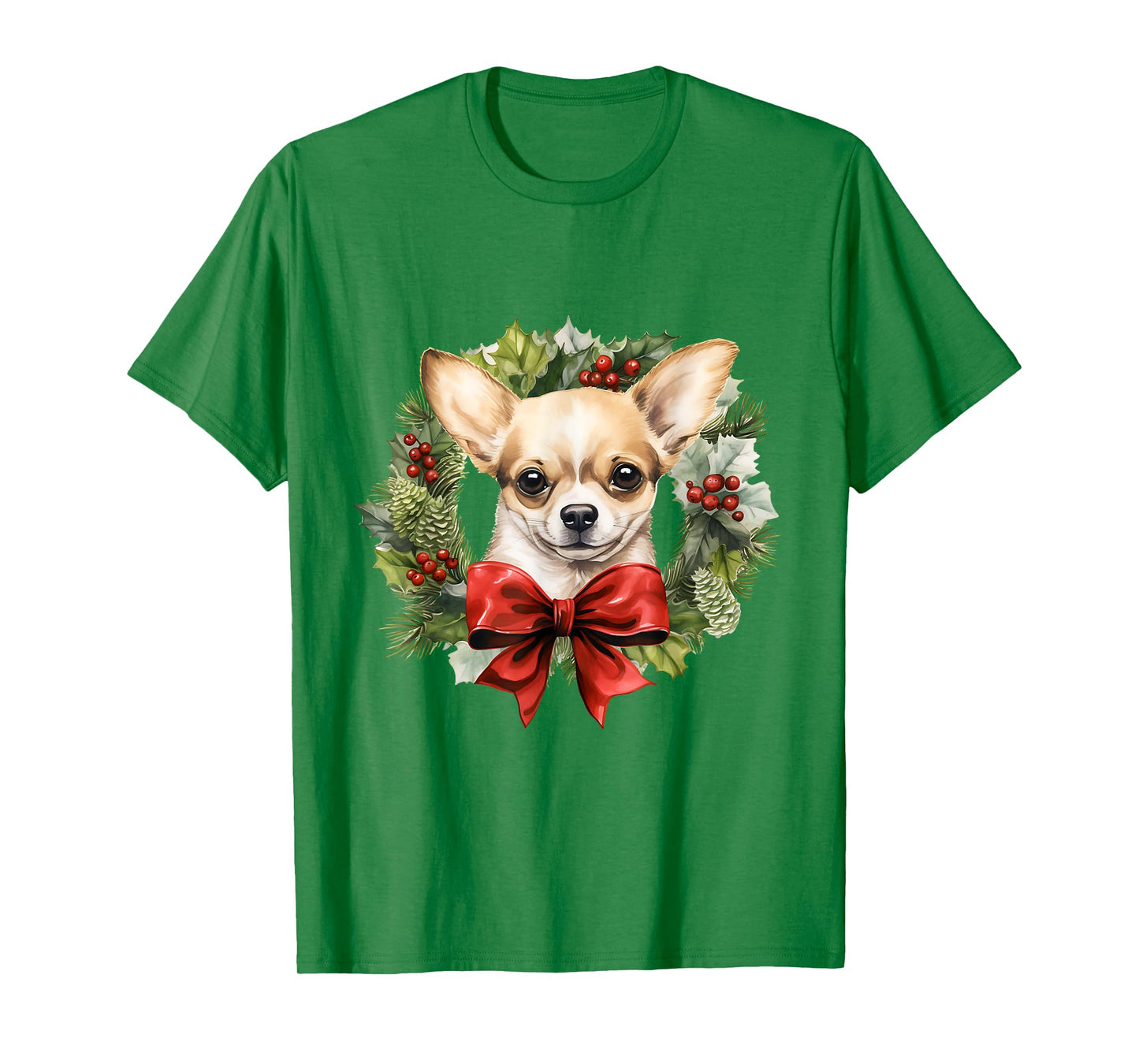 Chihuahua Christmas Wreath Decoration Xmas Pajamas T-Shirt