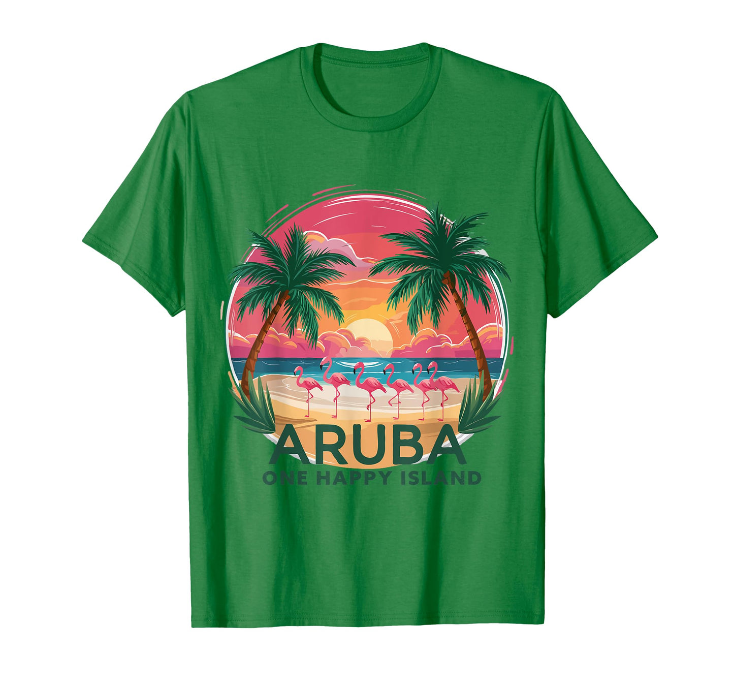 Aruba's One Happy Island beautiful sunset beach Flamingo T-Shirt