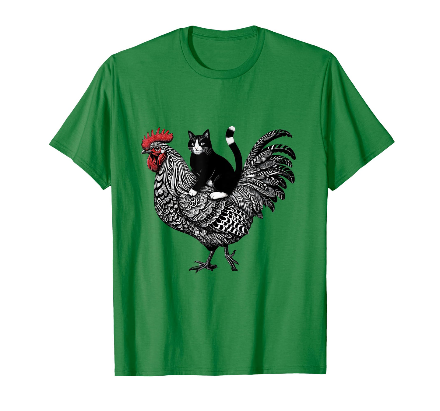 Funny Cat Riding Chicken Tuxedo Cat on a Chicken Lover Men Women T-Shirt