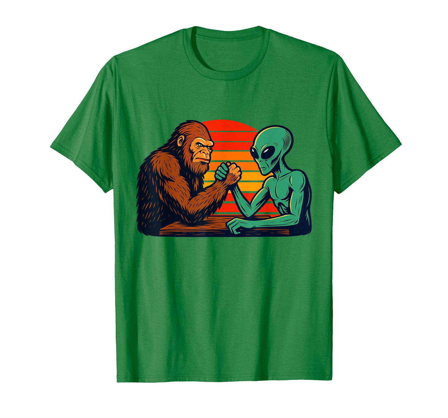 Funny Arm Wrestling Bigfoot Alien T-Shirt