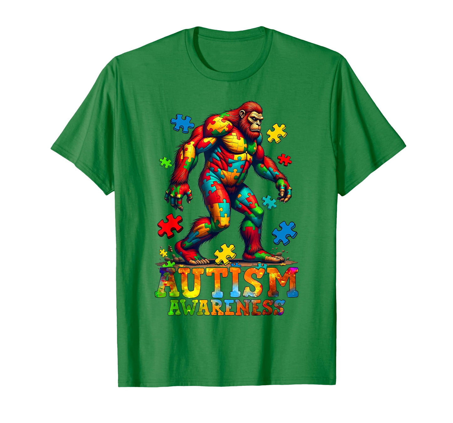 Bigfoot & Puzzle Pieces Autism Awareness Day Autistic Boys T-Shirt