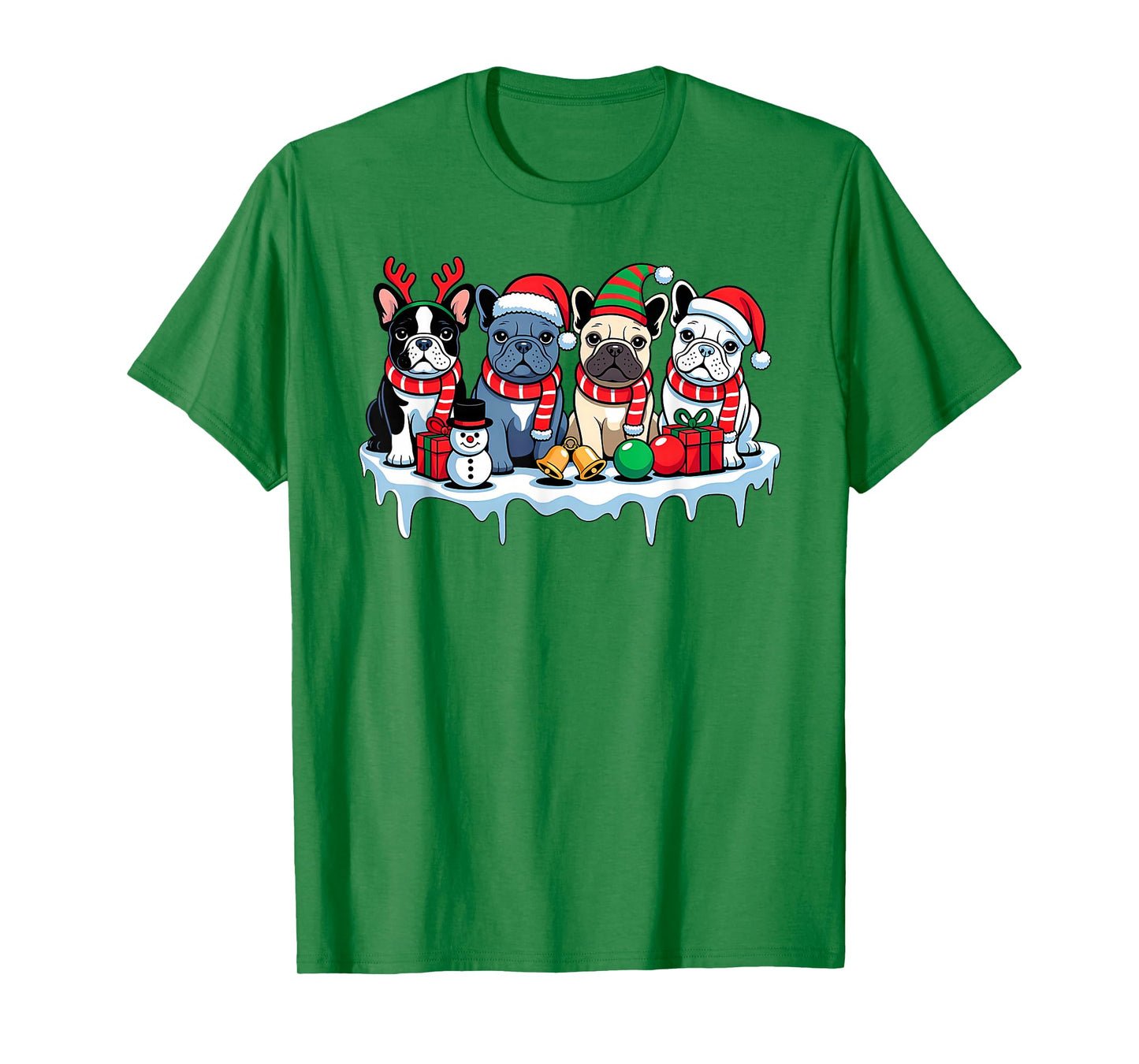 French Bulldog Christmas Lights Santa Hat Xmas Dog Lover T-Shirt