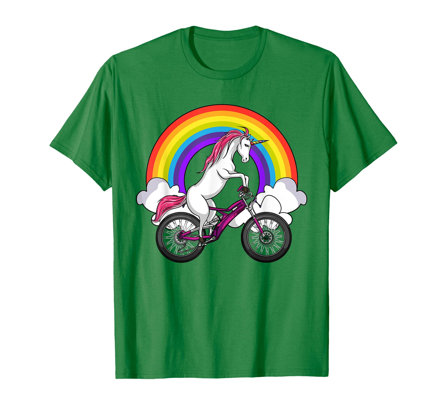 Unicorn Riding Bicycle Rainbow Cycling Women Girls Kids T-Shirt