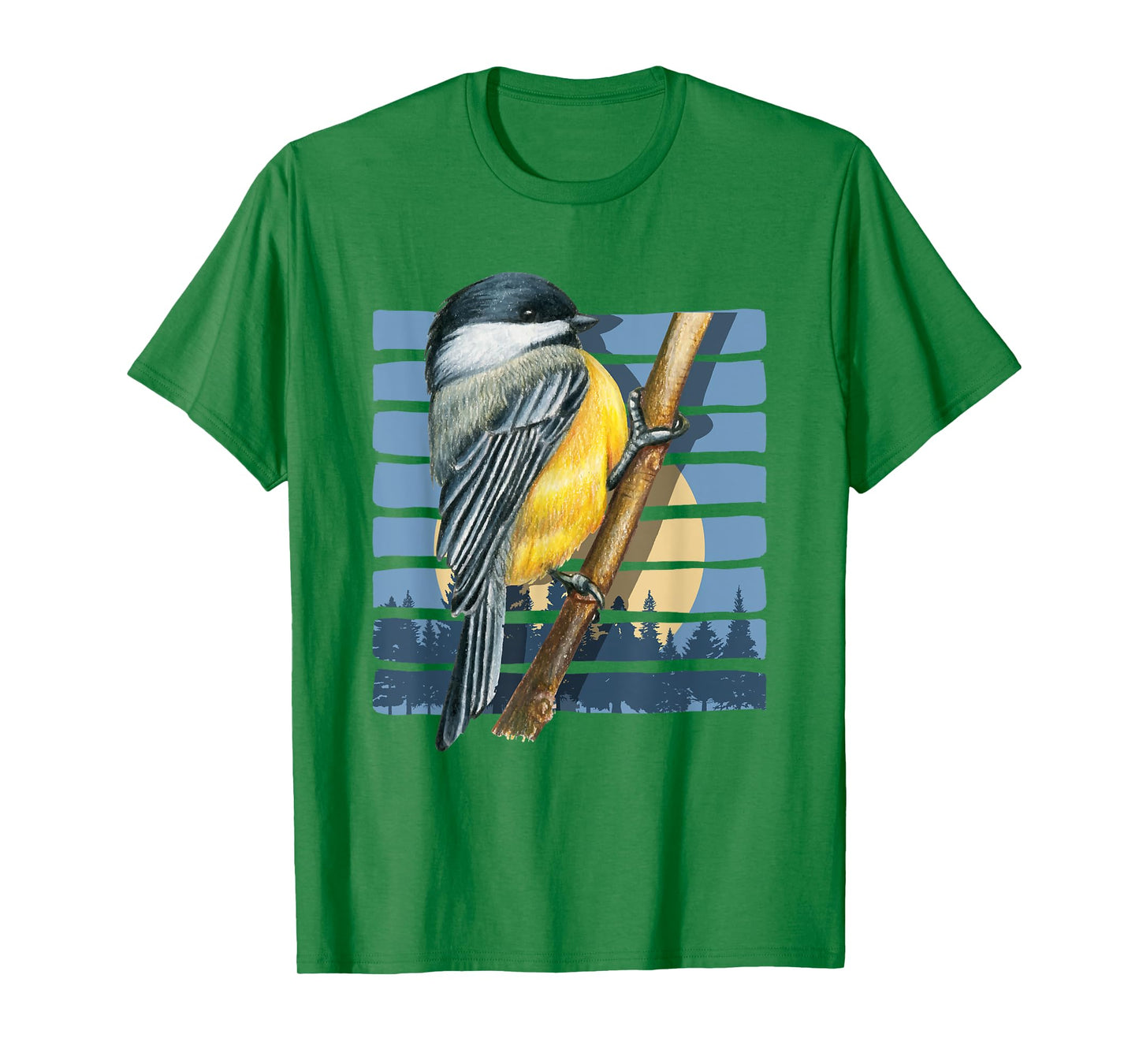 Moon Forest Bird Watching Nature Animal Retro Chickadee T-Shirt