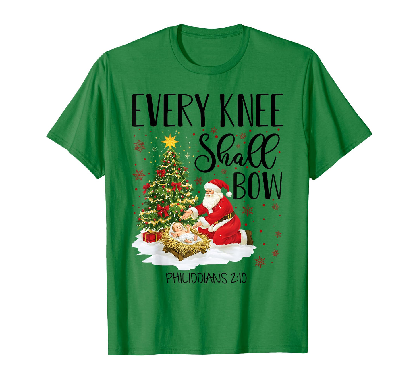 Every Knee Shall Bow Santa Christmas Nativity Scene Xmas T-Shirt