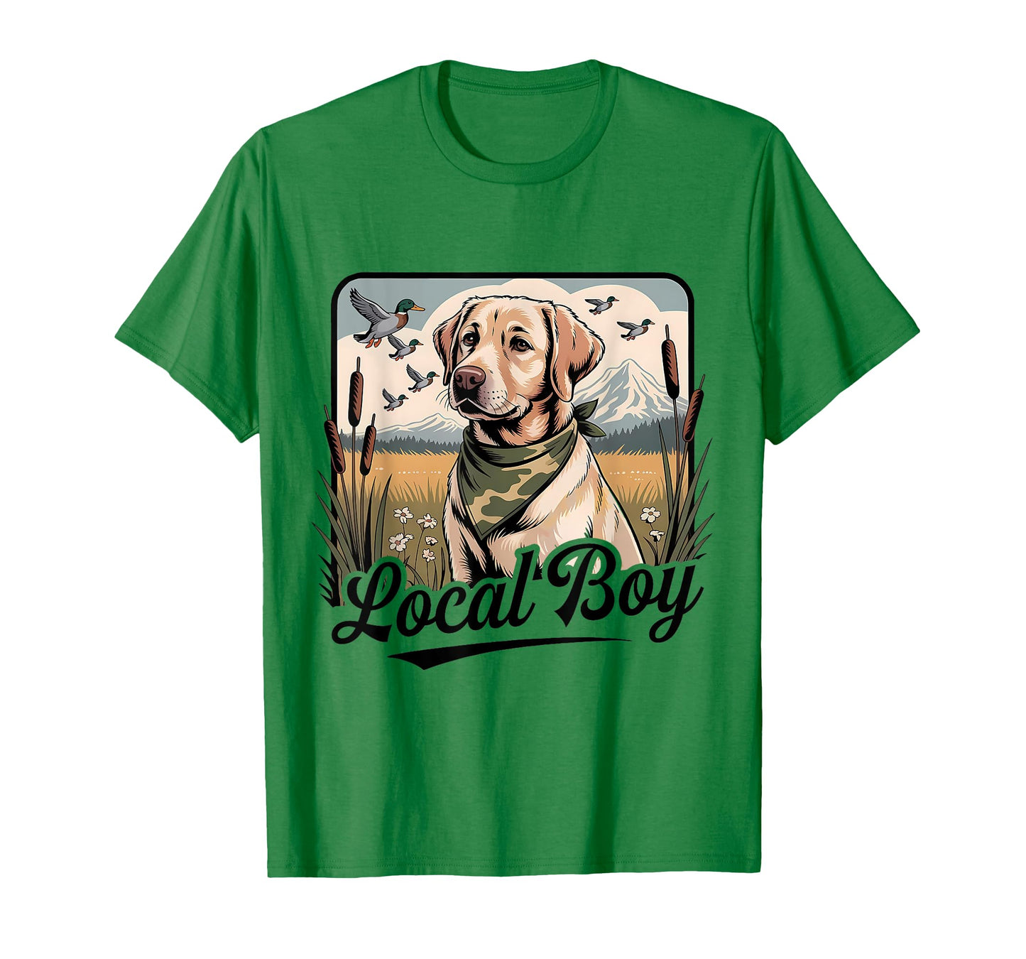 Local Boy Labrador Hunting Dog Marsh Scene Sunset Vintage T-Shirt