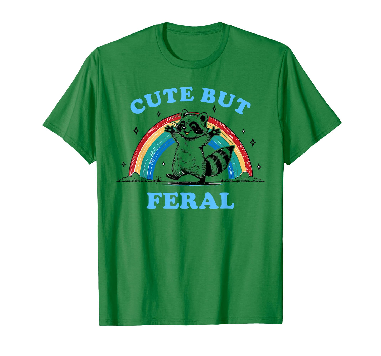 Cute But Feral Raccoon with Rainbow Funny Raccoon Kids Girls T-Shirt