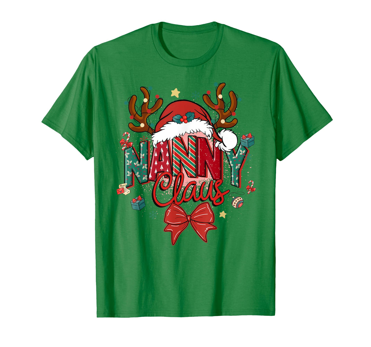 Christmas Nanny Claus Coquette Bow Reindeer Xmas Women T-Shirt