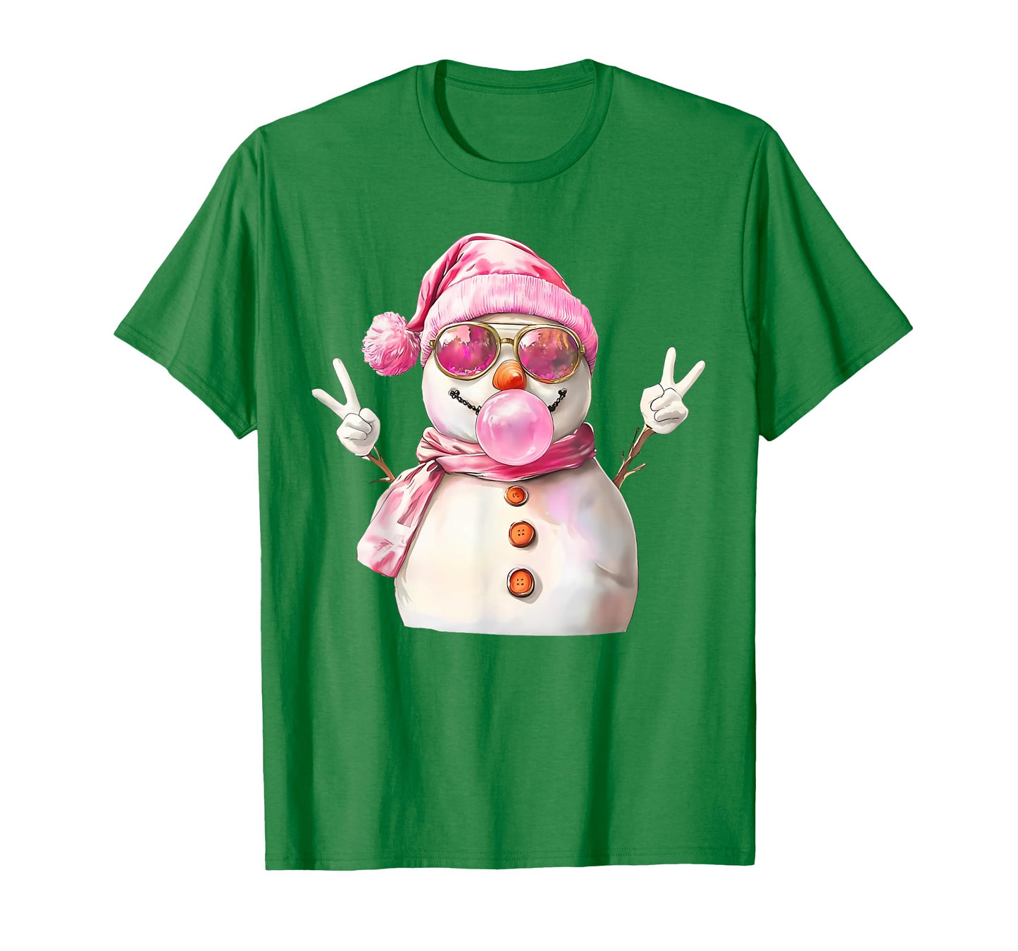 Retro Bubblegum Snowman Selfie Girly Pink Christmas Women T-Shirt