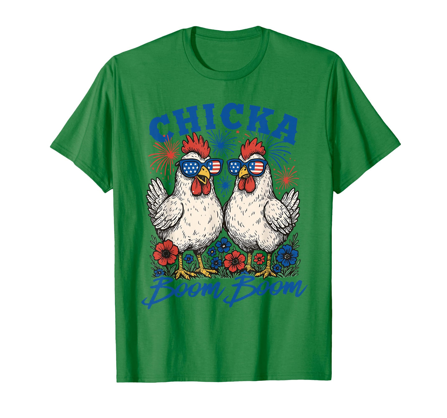 Funny Chicka Boom Boom Patriotic Chicken 4th of July USA T-Shirt