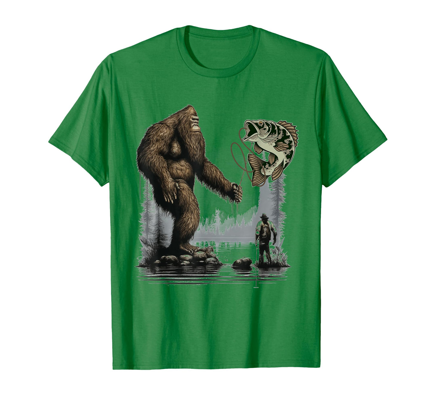 Bigfoot Fishing Funny Sasquatch Fish T-Shirt