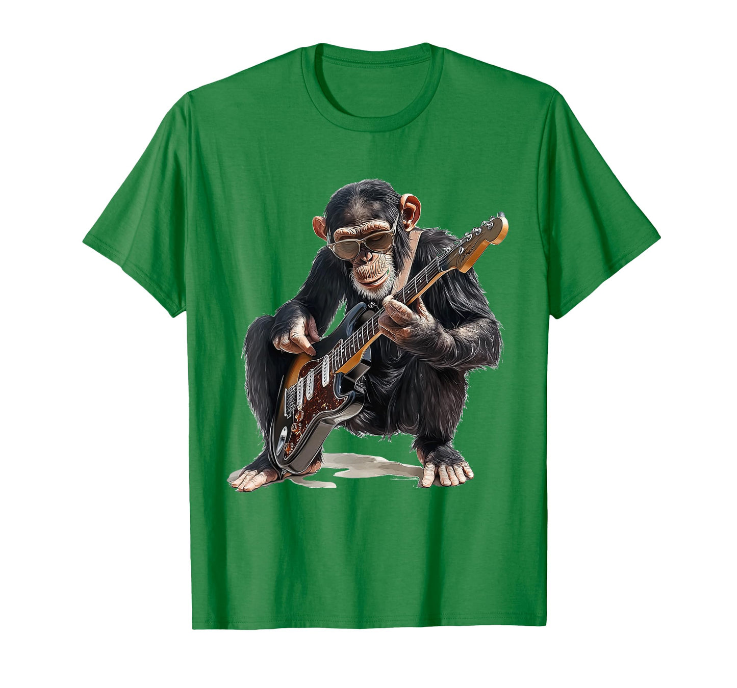 chimpanzee dressed as guitarist with guitar monkey rocker T-Shirt