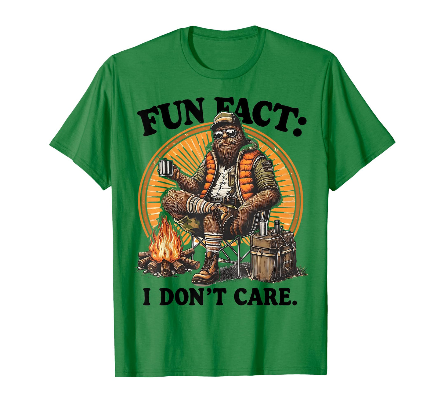 Fun Fact I Don't Care Funny Bigfoot Hiking Sarcastic Humor T-Shirt