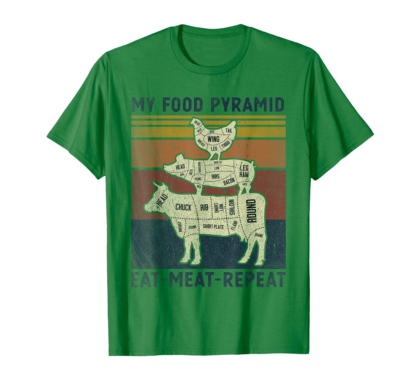 My Food Pyramid Eat Meat Repeat Retro Vintage Funny BBQ Joke T-Shirt