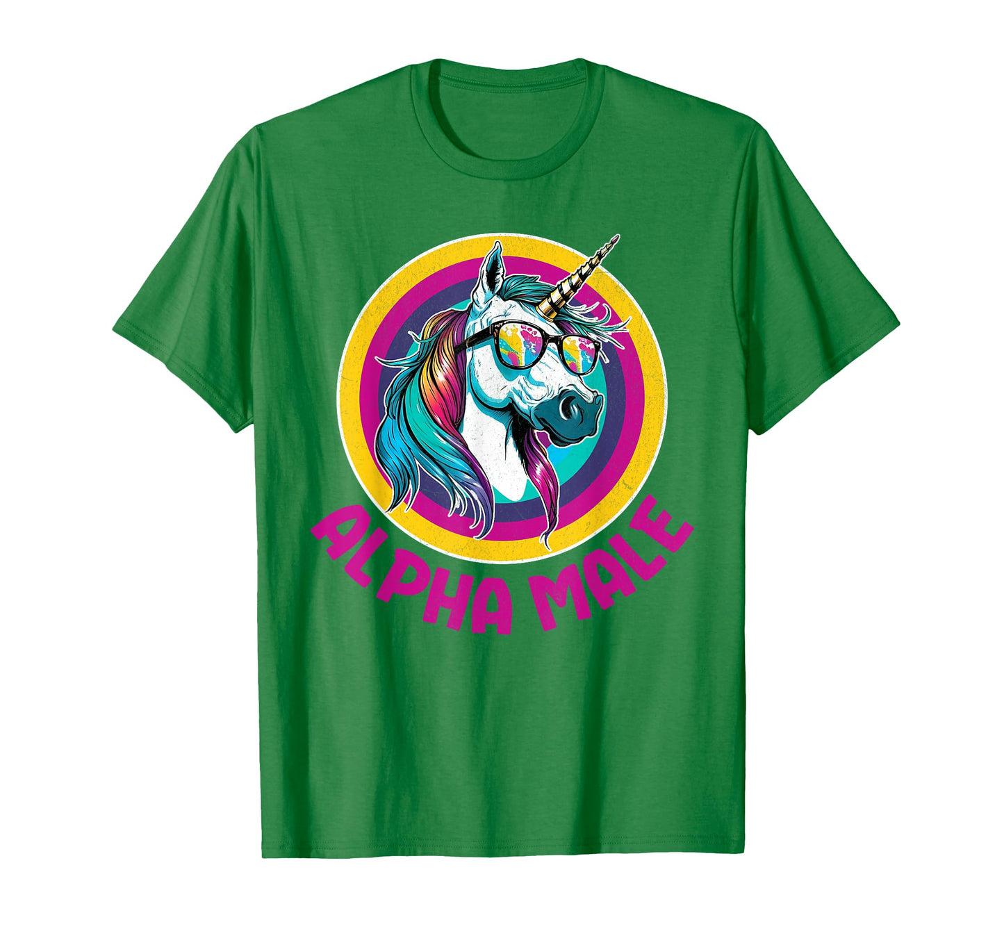 Alpha Male Rainbow Unicorn Funny Ironic Rude Humor Retro T-Shirt