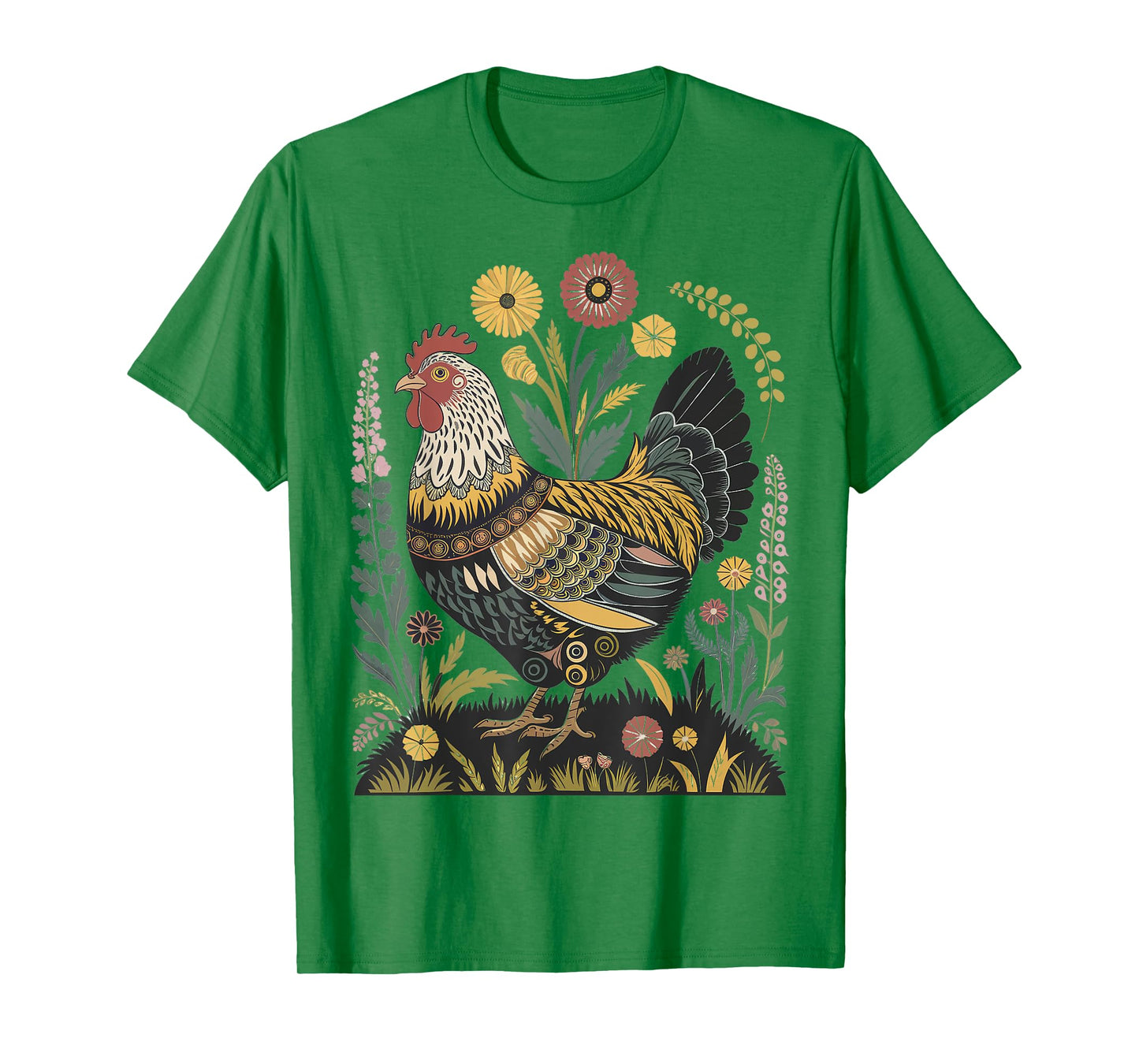 Chicken Floral Art Graphic Women Farm Chicken Lover Colorful T-Shirt