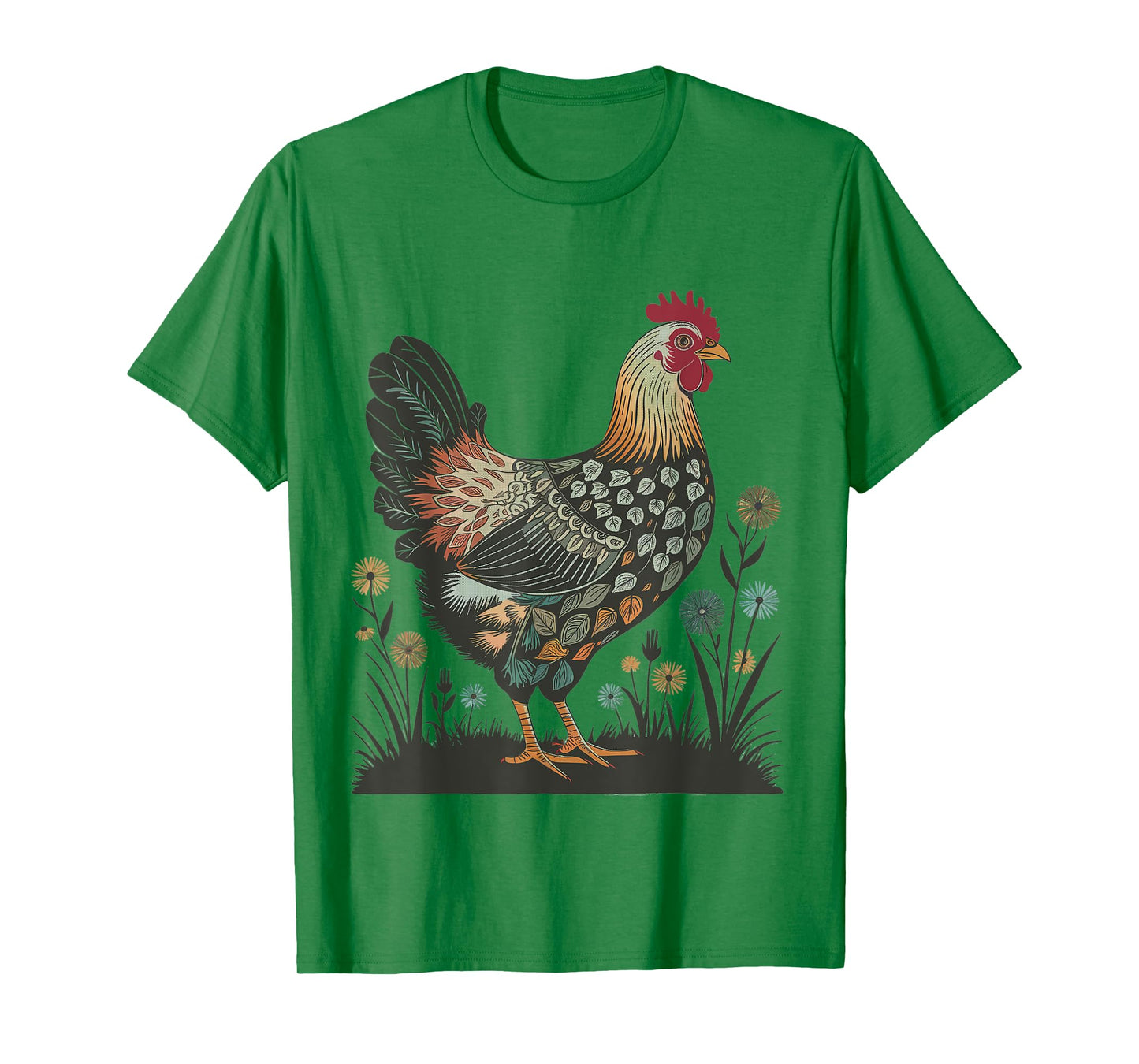 Chicken Floral Art Graphic Women Farm Chicken Lover Colorful T-Shirt