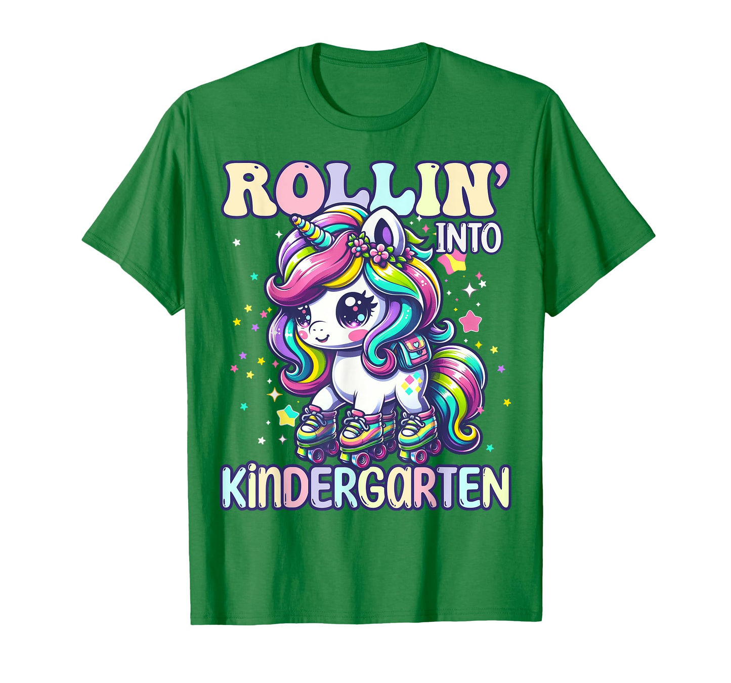 Kindergarten Back To School First Day Girls Rollin Unicorn T-Shirt