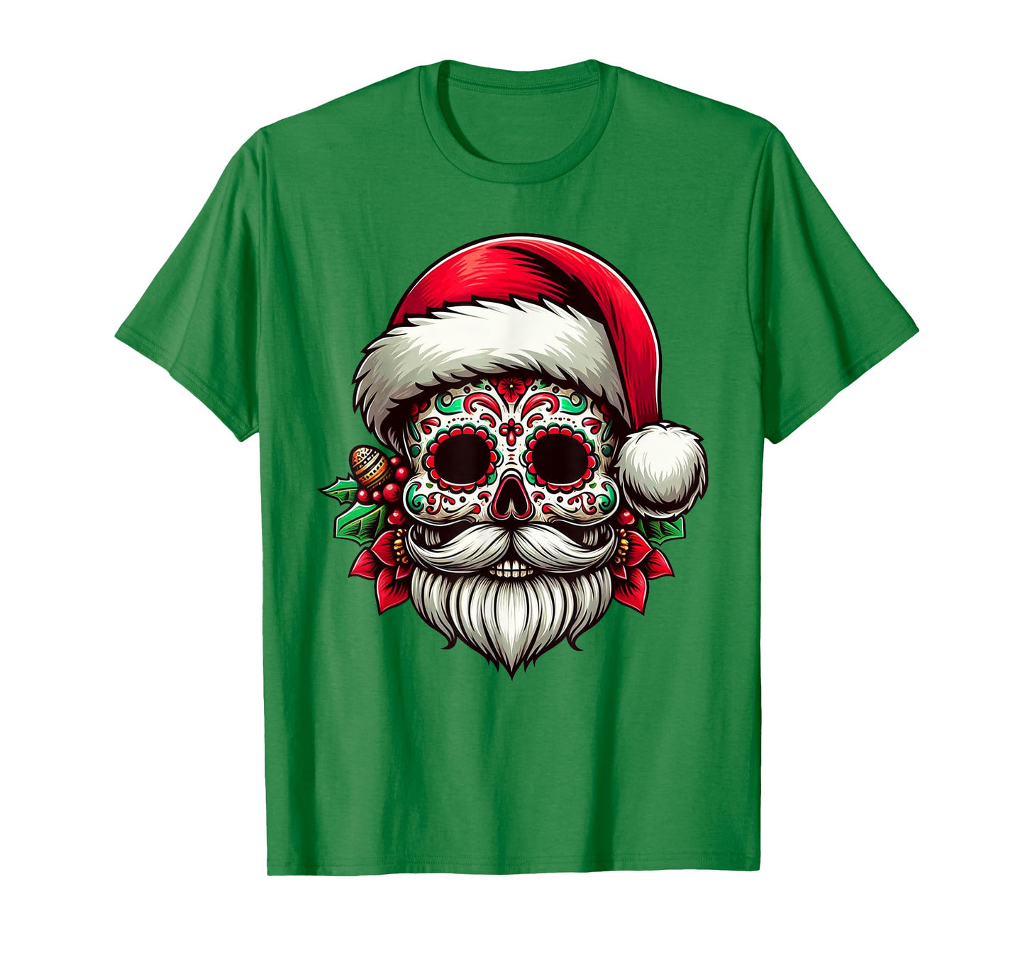 Sugar Skull Santa Mexico Calavera Xmas Dia De Los Muertos T-Shirt