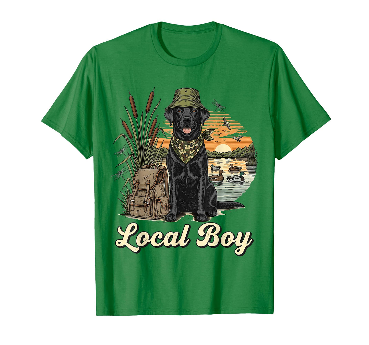 Local Boy Hunting Black Lab Retriever Waterfowl Marsh Sunset T-Shirt