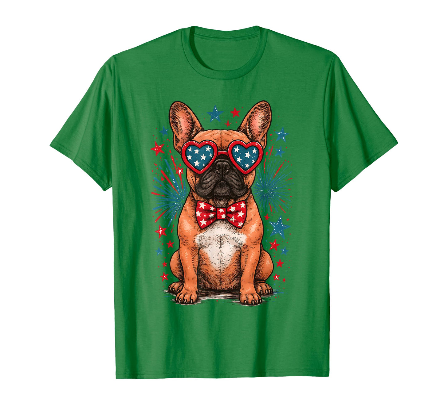 Cute French Bulldog Funny Dog USA American Flag 4th Of July Men Women Kids T-Shirt