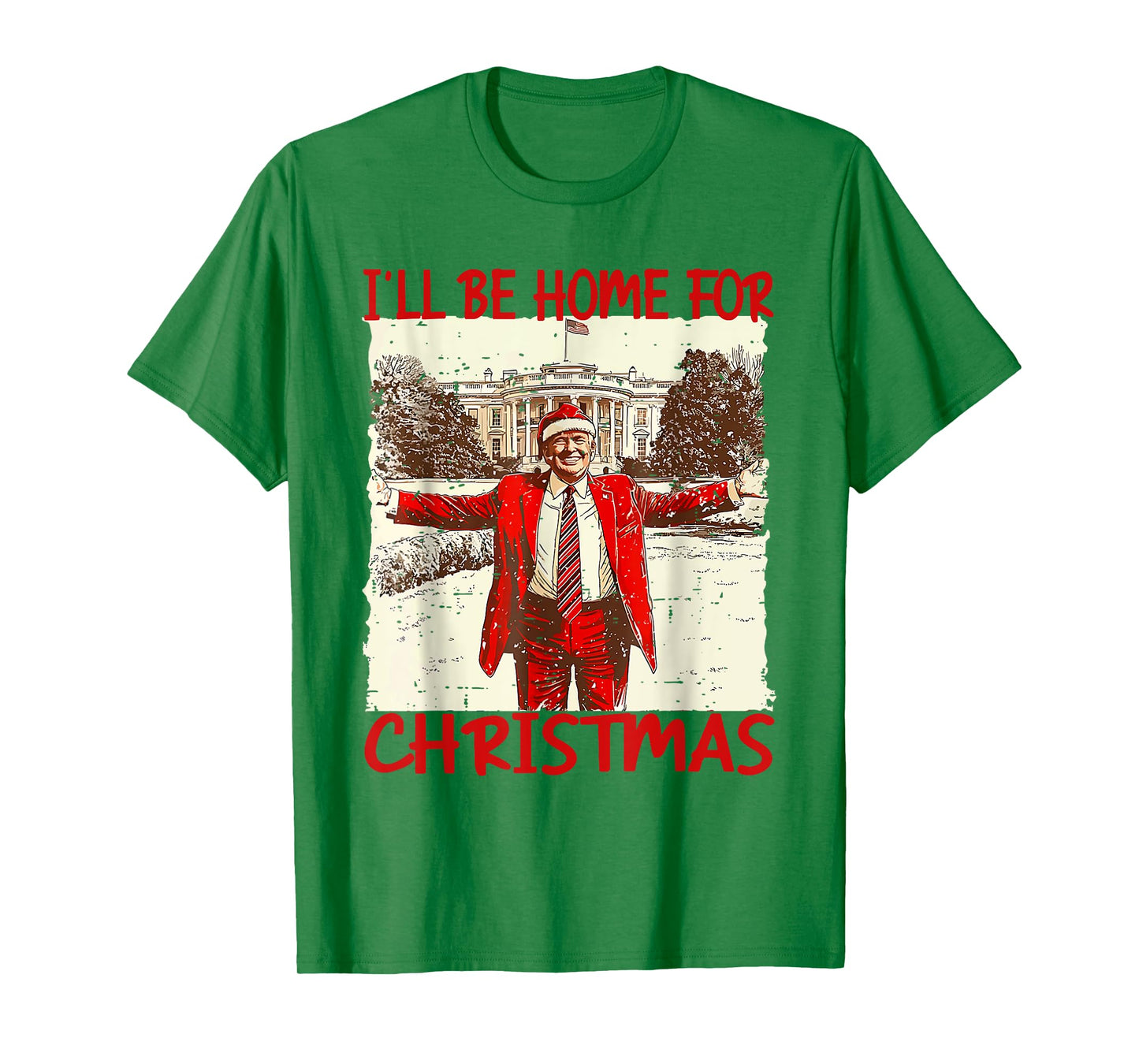 I'll Be Home For Christmas Santa Funny Trump Xmas T-Shirt - Unisex-Adults, Kids - Grey - Small - Short Sleeve - T-Shirt - Novelty