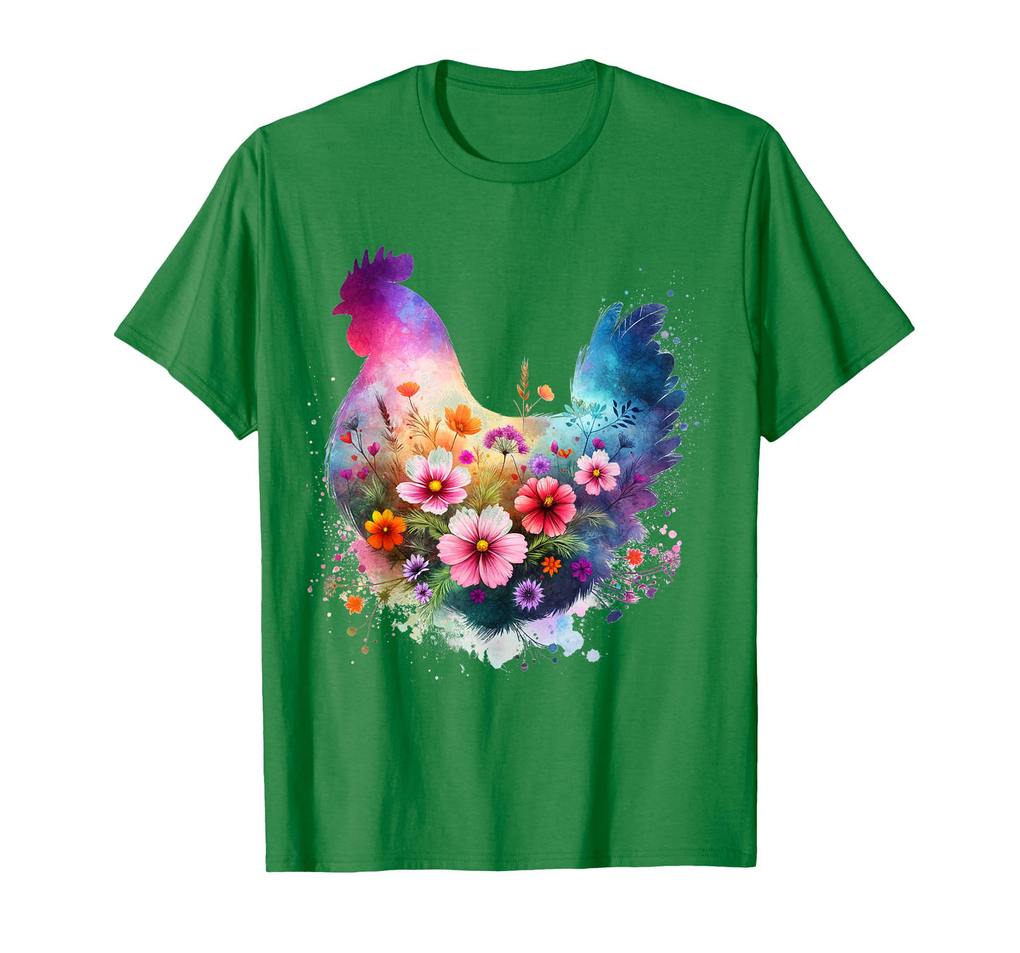 Chicken Floral Art Graphic Women Farm Chicken Lover Colorful T-Shirt