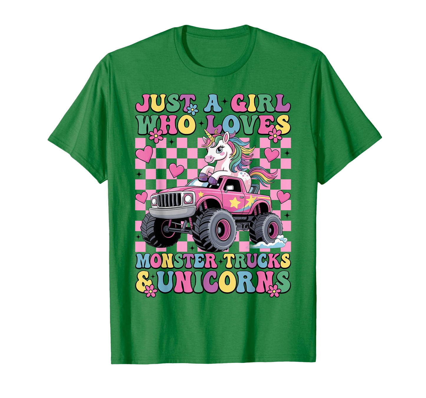 Just a Girl Who Loves Monster Trucks and Unicorns Girls T-Shirt