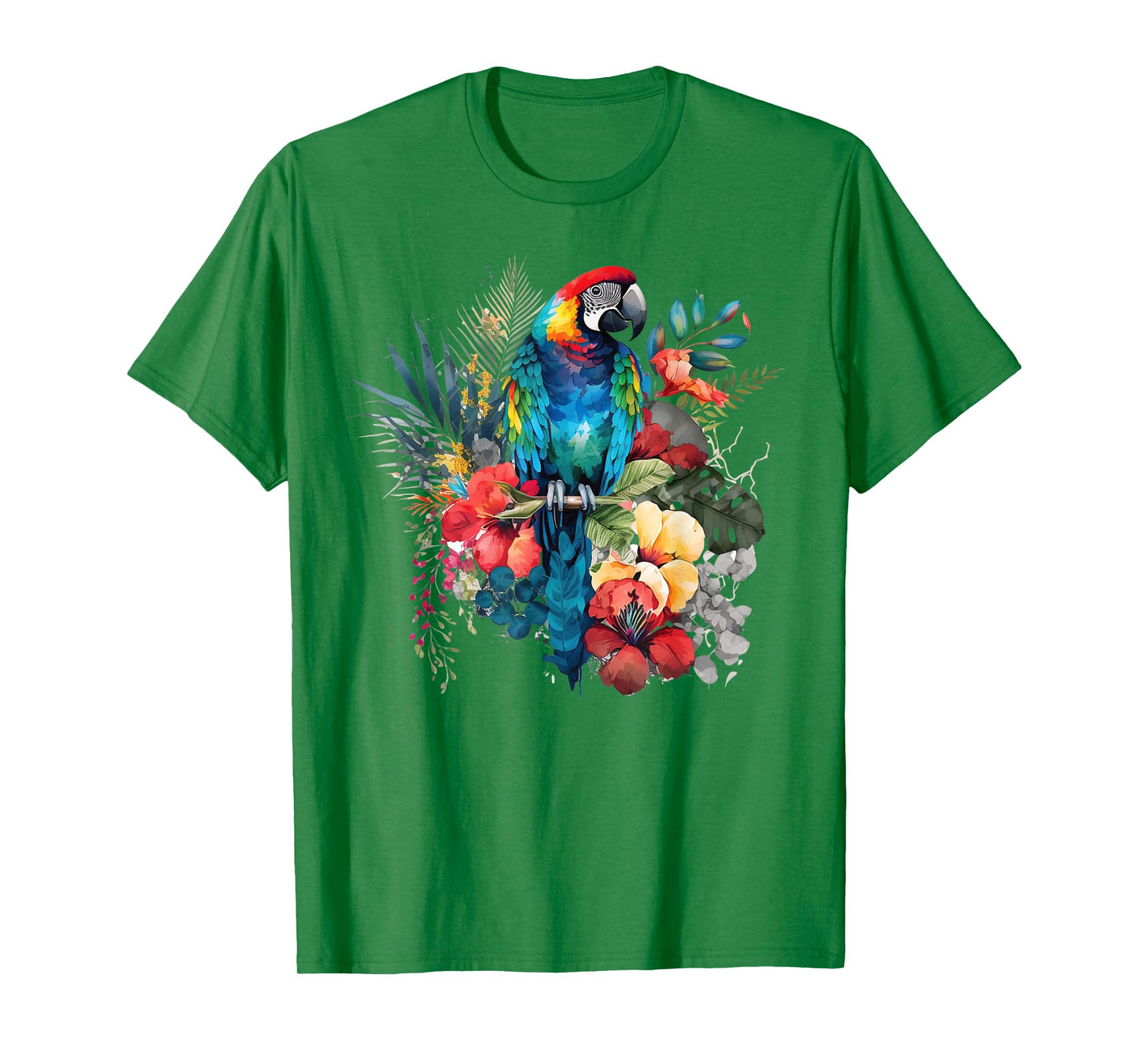 Parrot Tropical Bird Vacation Beach Vintage Flower Hawaiian T-Shirt for Men Women Kids