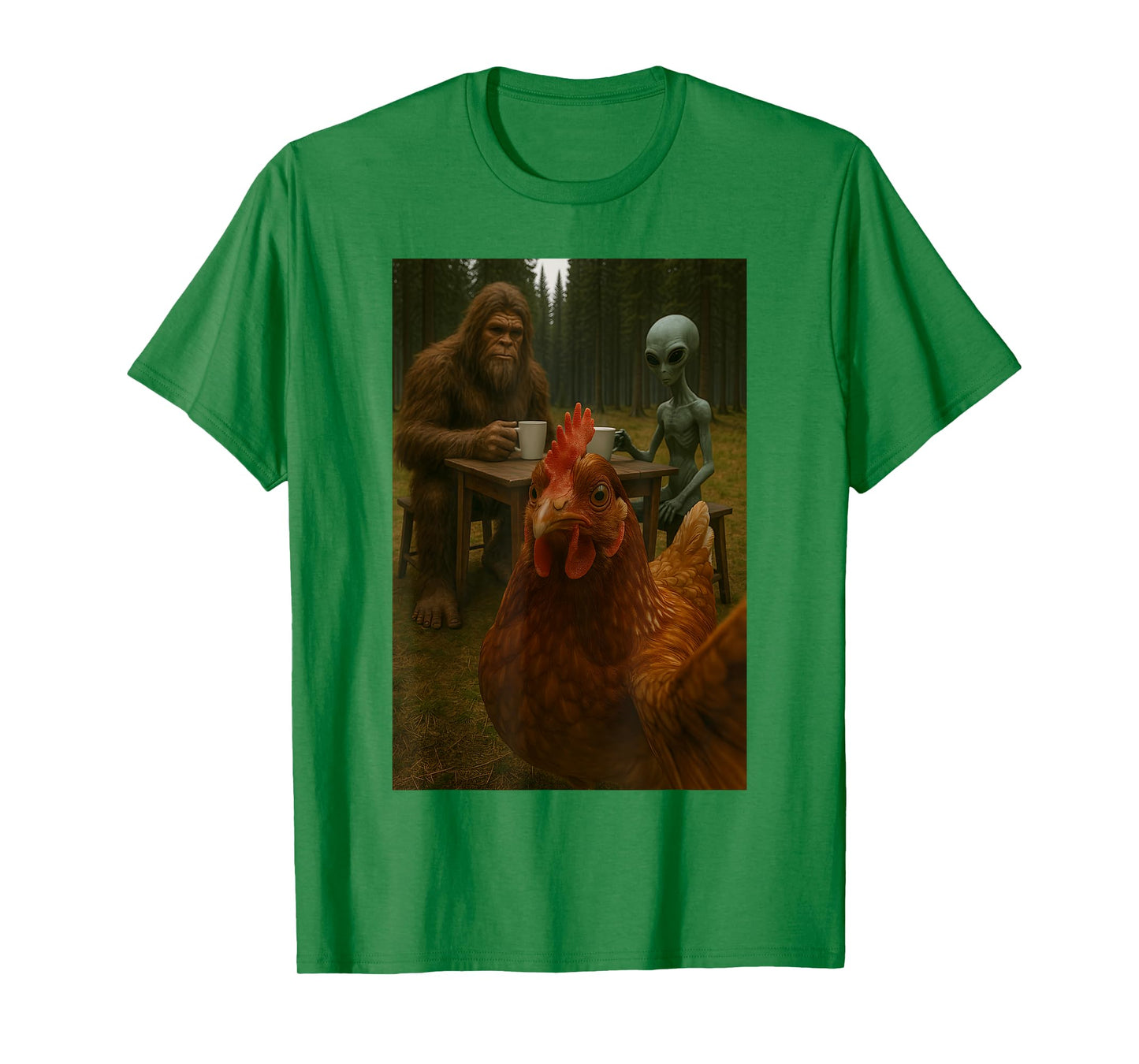 Chicken Selfie With Bigfoot Alien Funny T-Shirt
