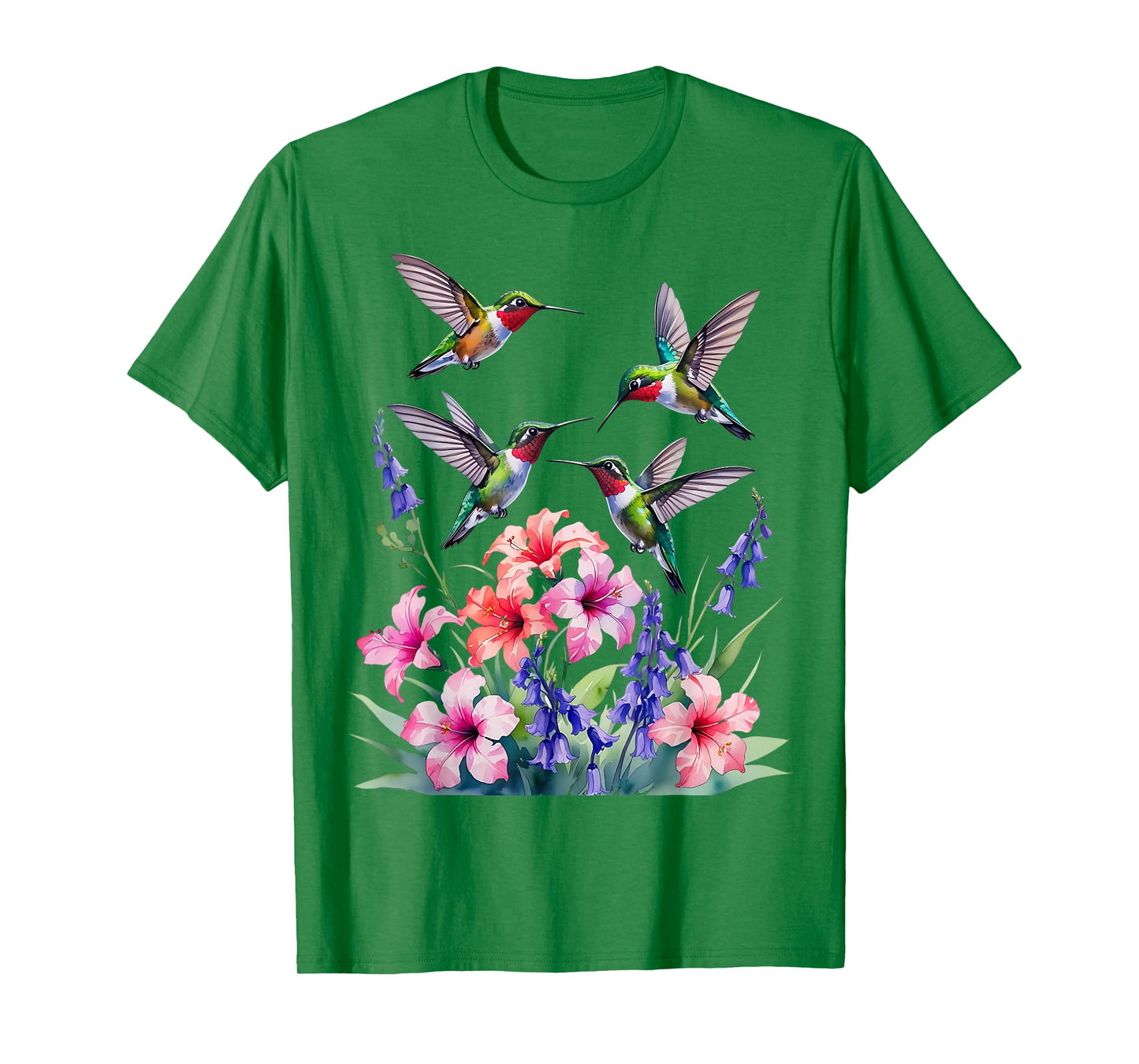 Ruby-throated Hummingbird nectar flowers watercolor Women T-Shirt