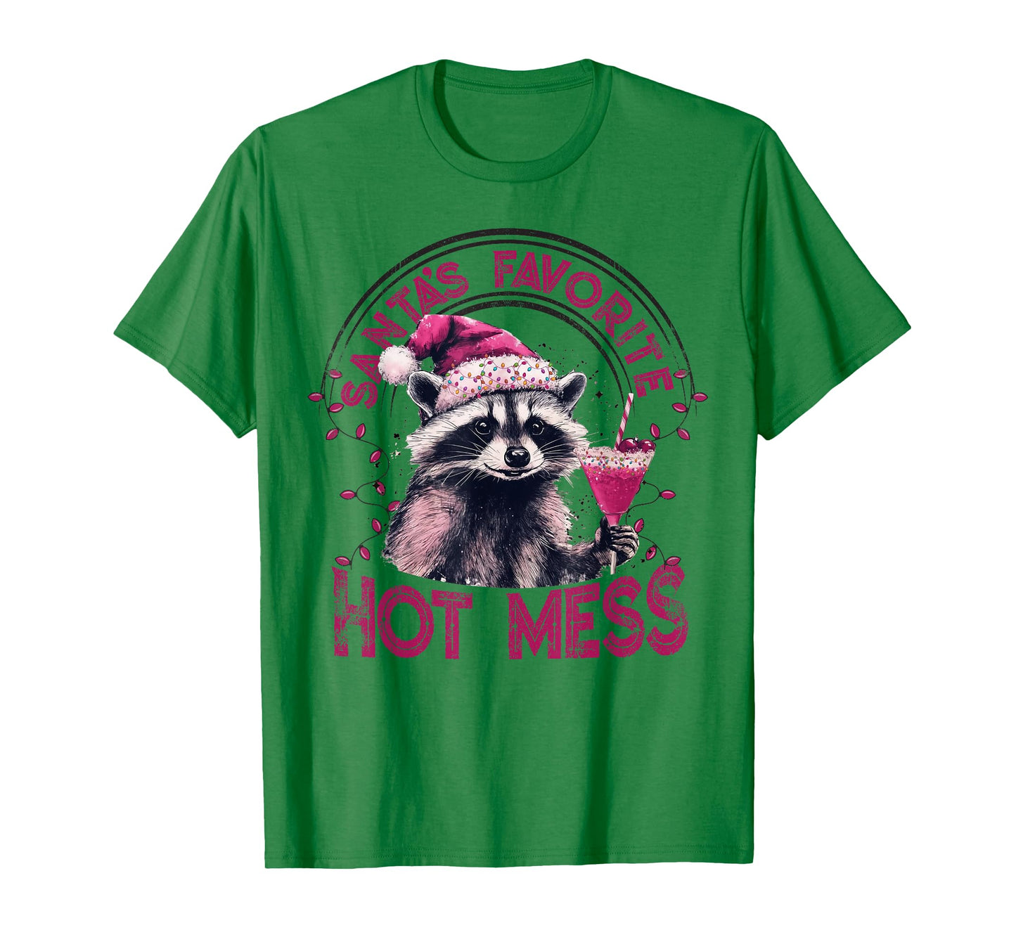 Santa's Favorite Hot Mess Christmas Funny Raccoon Lover Xmas T-Shirt