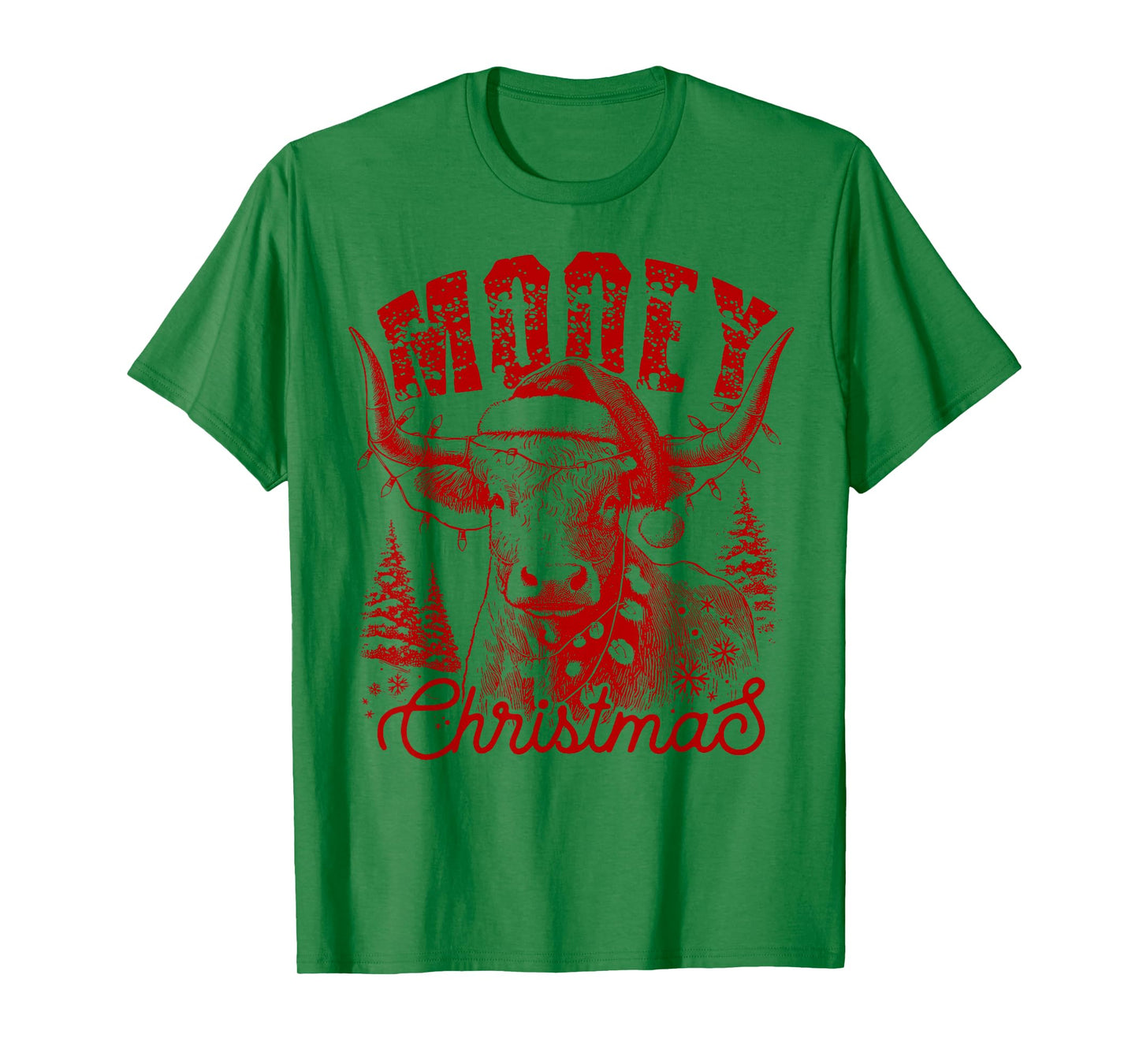 Mooey Christmas Western Heifer Highland Cow Santa Hat Xmas T-Shirt