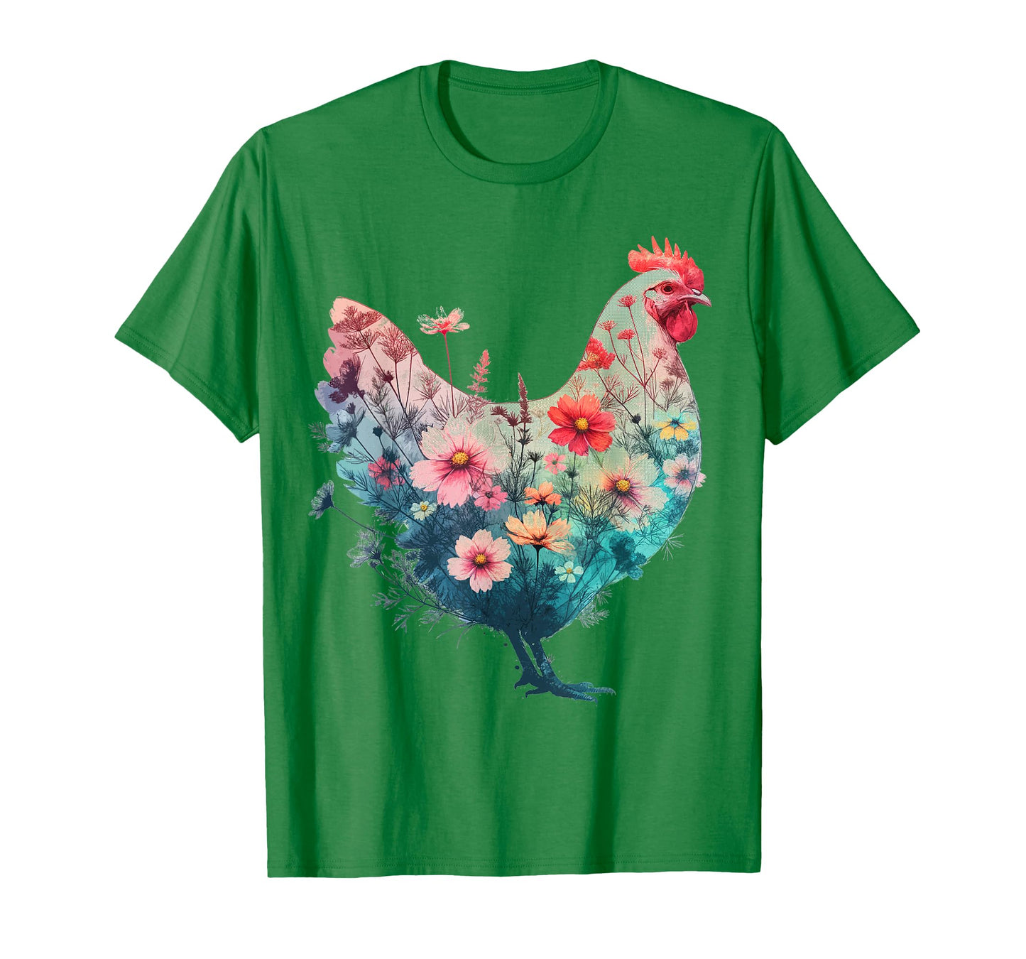 Chicken Floral Art Graphic Women Farm Chicken Lover Colorful T-Shirt