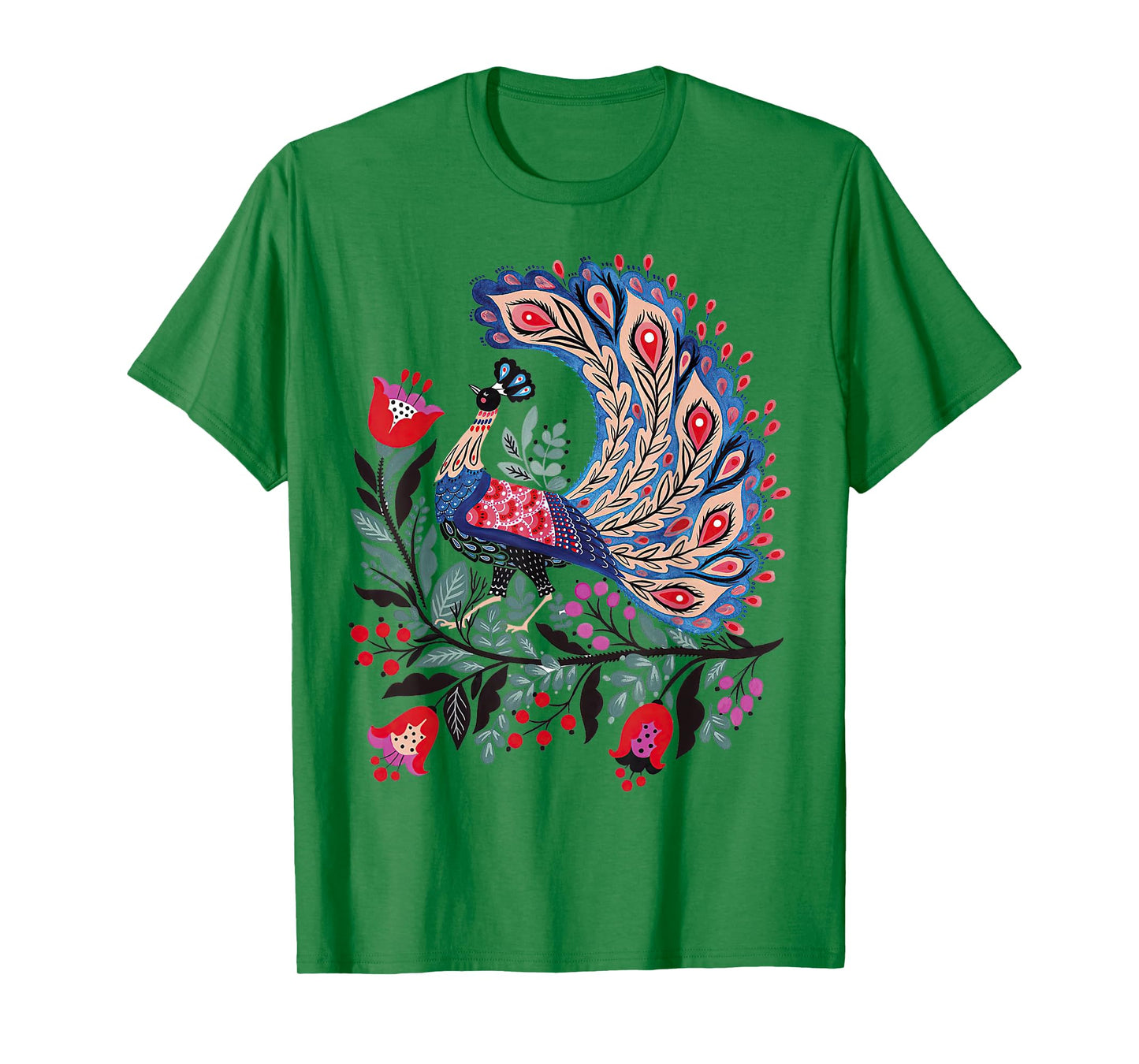 Mystical Botanical Bird Tee Scandinavian Folk Art T-Shirt