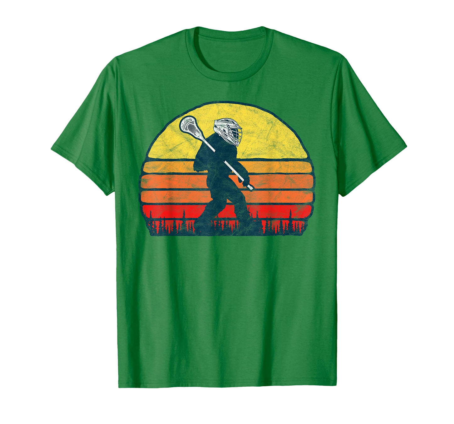 Funny Sasquatch Lax Bigfoot Lacrosse Vintage 80s Sunset T-Shirt